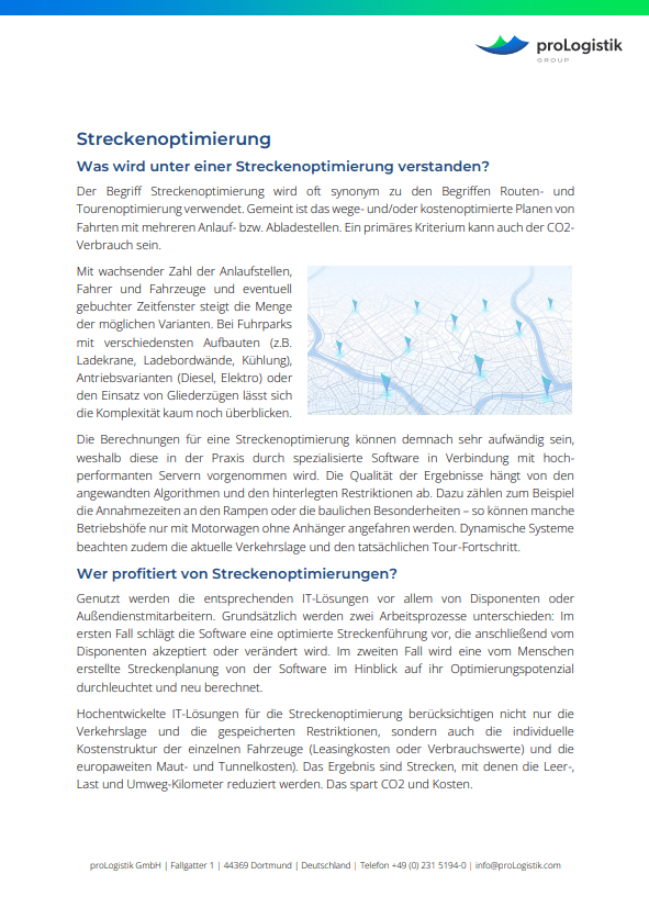 Vorschau des Lexikonbeitrags Streckenoptimierung